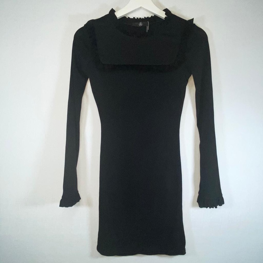 MissGuided Black Ruffle Yoke Rib Bodycon Dress NWT